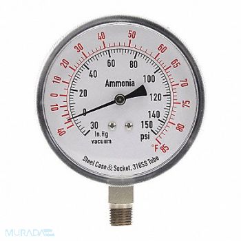 GRAINGER APPROVED Compound Gauge Ammonia 3 1/2 In 150 Psi, 4CFW8