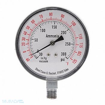 GRAINGER APPROVED Compound Gauge Ammonia 3 1/2 In 300 Psi, 4CFW9