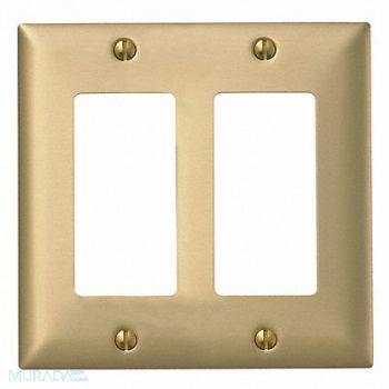 HUBBELL Rocker Wall Plate Stnd Brass 2Gng Brsh, 4D147