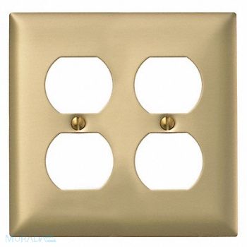 HUBBELL Dup Recept Wll Plt Stnd Brass 2Gng Brsh, 4D159
