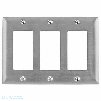 HUBBELL Rocker Wll Plt Stnd Silver 3Gng Smth, 4D501