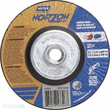 NORTON Depressed Ctr Wheel T27 4-1/2in 5/8in-11, 4DB53