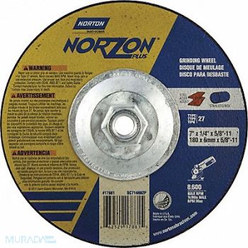 NORTON Depressed Ctr. Wheel T27 7in 5/8in-11, 4DB57