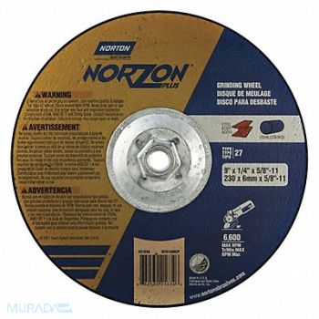 NORTON Depressed Ctr. Wheel T27 9in 5/8in-11, 4DB59