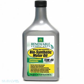 RENEWABLE LUBRICANTS Engine Oil 15W-40 Bio-Synthetic 1qt, 4JPR9