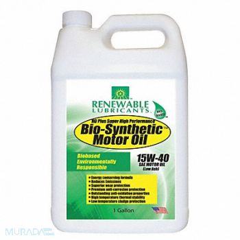 RENEWABLE LUBRICANTS Engine Oil 15W-40 Bio-Synthetic 1gal, 4JPT1