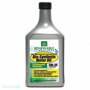RENEWABLE LUBRICANTS Engine Oil 5W-30 Bio-Synthetic 1qt, 4JPT4