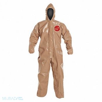 DUPONT D2261 Hooded Coveralls Tan M Elastic PK6, 4LTY2
