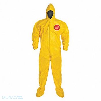 DUPONT D2256 Hooded Coveralls Yellow 4XL Elastic PK12, 4LUA7