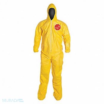 DUPONT D2255 Hooded Coveralls Yellow 4XL Elastic PK12, 4LUE4