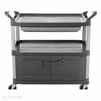 RUBBERMAID COMMERCIAL PRODUCTS Enclosed Service Cart Gray 3 Shelf, 4MC26