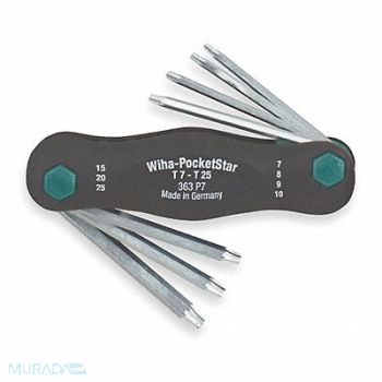 WIHA Torx Key Set Folding Shape 1 1/2 to 2 in, 4NB71