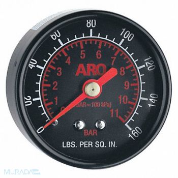 ARO Pressure Gauge 0 to 160 psi 2In 1/8In, 4PJU9