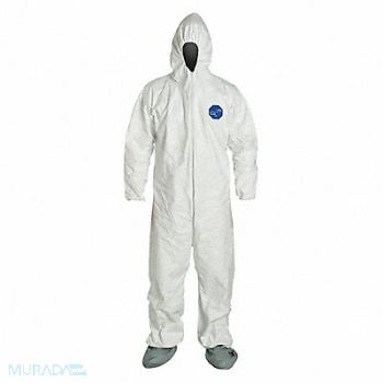 DUPONT Hooded Coverall w/Attached Boot White XL, 30F357