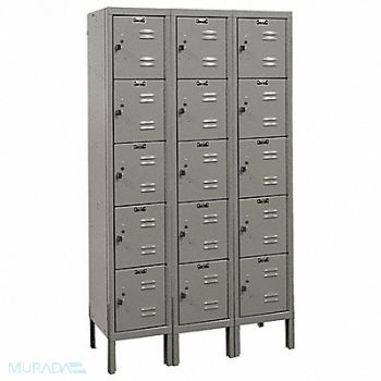 HALLOWELL G3802 Box Locker Louvered 3 Wide 5 Tier Gray, 4VEW4