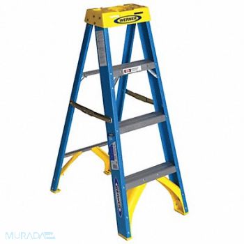 WERNER Stepladder Fiberglass 4 ft H 250 lb Cap, 4W077