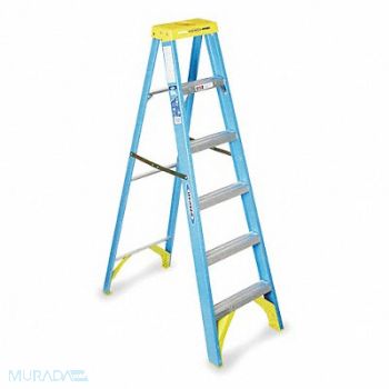 WERNER Stepladder Fiberglass 6 ft H 250 lb Cap, 4W078