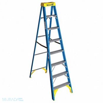 WERNER Stepladder Fiberglass 8 ft H 250 lb Cap, 4W079