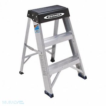 WERNER Step Stool Aluminum 2 ft H 300 lb Cap., 4XN38