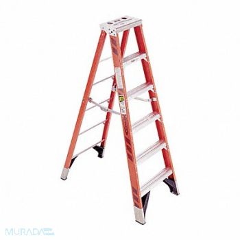 WERNER Stepladder Fiberglass 6 ft H 375 lb Cap, 4XN72