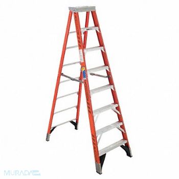 WERNER Stepladder Fiberglass 8 ft H 375 lb Cap, 4XN73