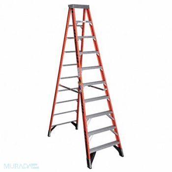 WERNER Stepladder Fiberglass 10 ft H 375 lb Cap, 4XN74