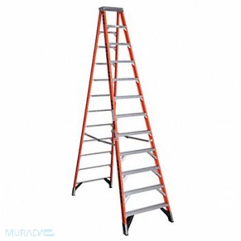 WERNER Stepladder Fiberglass 12 ft H 375 lb Cap, 4XN75