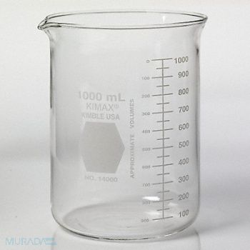KIMBLE KIMAX Beaker Low Form Glass 1000mL PK24, 38VJ72