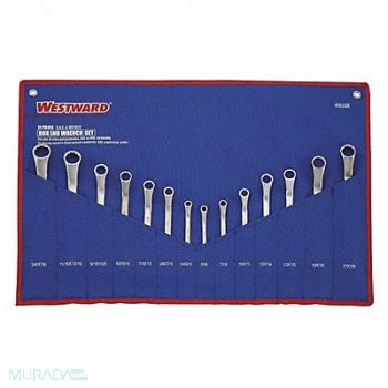 WESTWARD Box End Wrench Set Satin Stndrd SAE/Mtrc, 4YR23