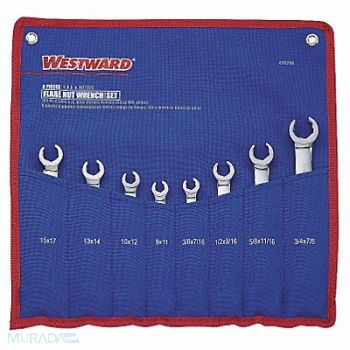 WESTWARD Flare Nut Wrench Set 8 Pieces 6 Pts, 4YR29