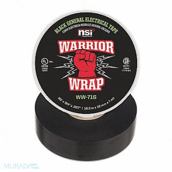 WARRIORWRAP Electrical Tape Vinyl 7 mil Black, 69AM10