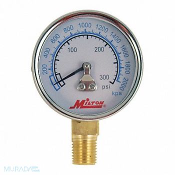 MILTON High Pressure Gage 1/4 NPT 0-300PSI, 50DY57
