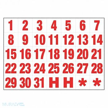 MAGNA VISUAL INC. Calendar Dates/1-31 White/Red, 50KA22