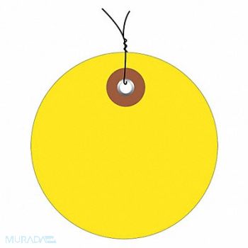 PARTNERS BRAND Tag Plastic Circle Wired 3 Yellow PK100, 51CN93