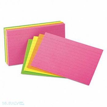OXFORD Index Card 3x5 Assorted Glow PK100, 51LG74