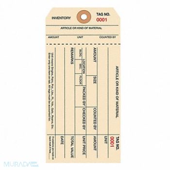 PARTNERS BRAND Inventory Tags Stub 6 1/4x3 1/8 PK1000, 51MH73