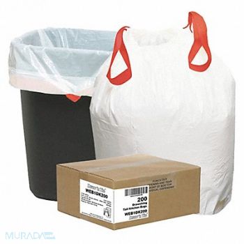 DRAW N TIE Trash Bags HD 13 gal White PK200, 51VP43