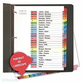 UNIVERSAL ONE Index Letter A-Z Color White PK26, 51WD29