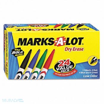MARKS-A-LOT Pen Dry Erase Markers Assorted PK24, 51WU31