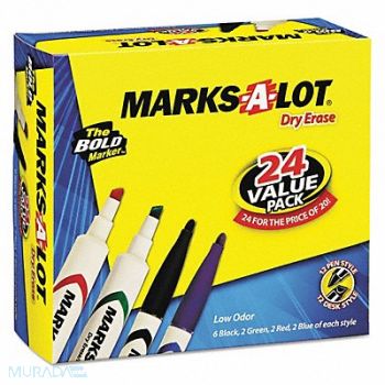 MARKS-A-LOT Dry Erase Markers Assorted PK24, 51WU32