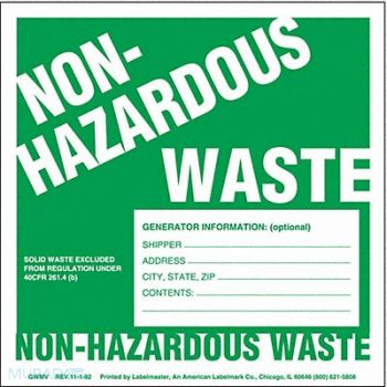 LABELMASTER Non-Hazard Waste Label w/Gen Vinyl PK100, 51ZR04