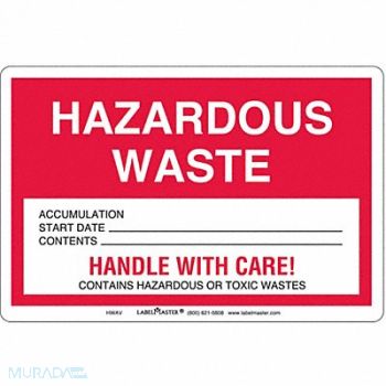 LABELMASTER Hazardous Waste Label Vinyl Stock PK100, 51ZR56