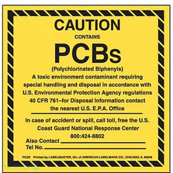 LABELMASTER Caution Contains PCBs Label 6 x6 PK50, 51ZU97