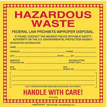 LABELMASTER Standard Waste Label 6 x6 PK100, 51ZW10