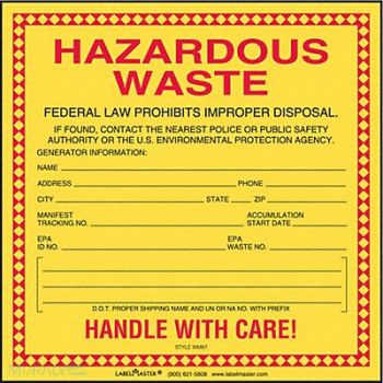 LABELMASTER Standard Waste Label 6 x6 PK100, 51ZW11