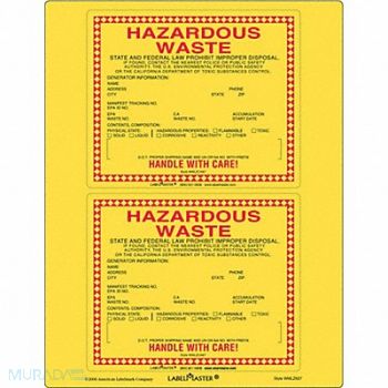 LABELMASTER California Waste Label Paper 6 x5 PK25, 51ZW17