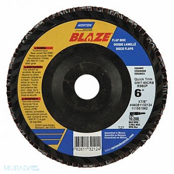 NORTON J5403 Fiber Disc 6 in Dia 7/8in Arbor 60 Grit, 52CH33