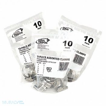 GRAINGER APPROVED Hose Clamp Assort 201/301SS PK10, 52DD91