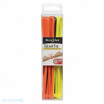 NITE IZE Gear Tie 12 in Black Orange Yellow PK12, 52LD19