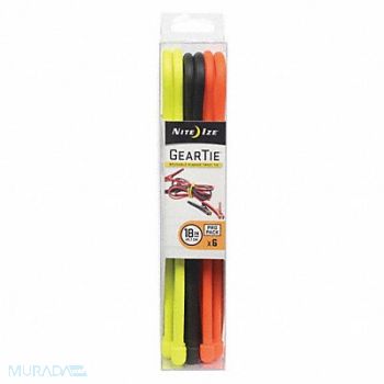 NITE IZE Gear Tie 18 in Black Orange Yellow PK6, 52LD20